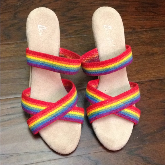 Vintage Shoes - Vintage 1970s 🌈Rainbow Wedges🌈